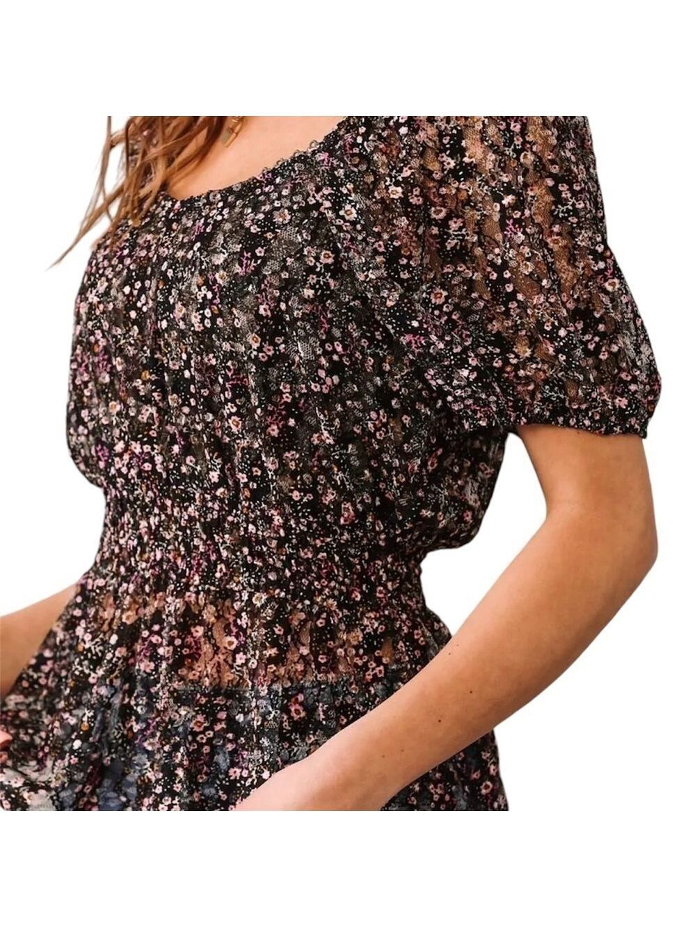 Willow Root Mesh Off Shoulder Peplum Top Small - Picture 5 of 7